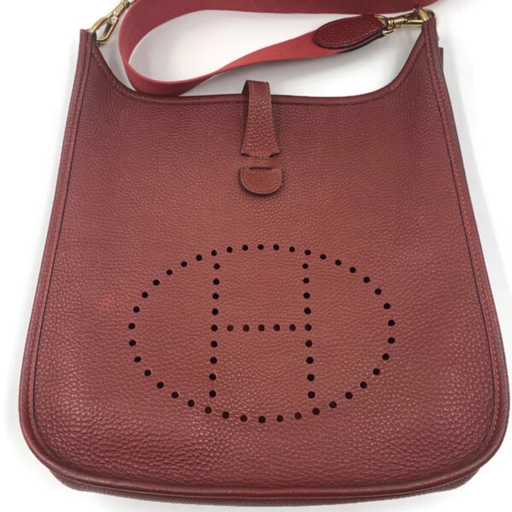 Authentic Hermès Evelyne I PM 29 Rouge H Clemence Leather Crossbody Bag